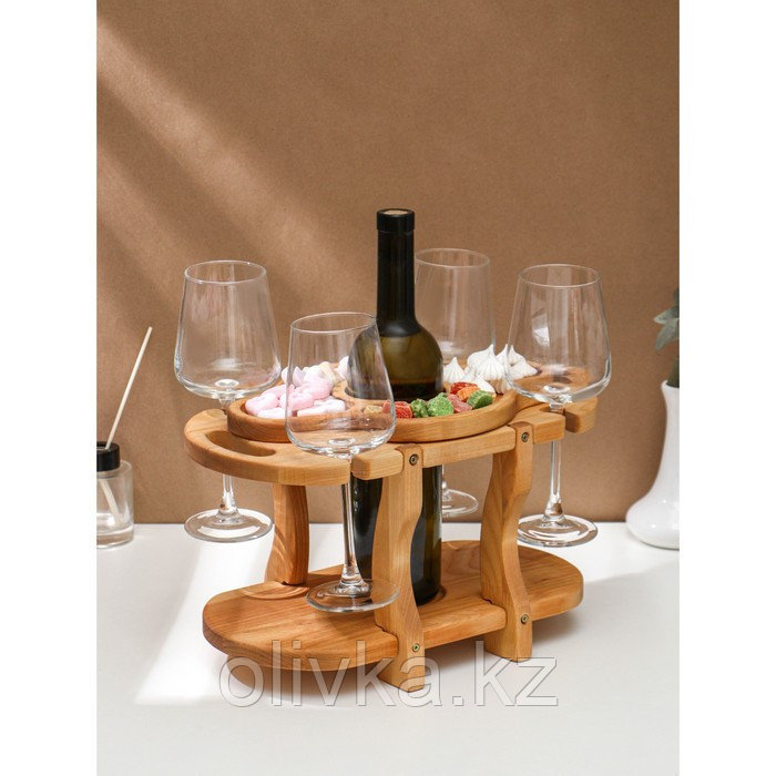 Столик-поднос для вина со сьемной менажницей на 4 персоны Adelica, 35×19×1,8 см, высота 21 см, берёза - фото 2 - id-p113270621