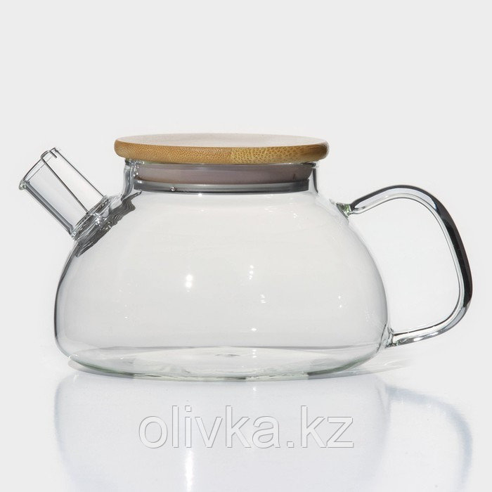 Чайник стеклянный заварочный с бамбуковой крышкой и металлическим фильтром «Эко», 800 мл, 20×13×12 см - фото 1 - id-p113269630