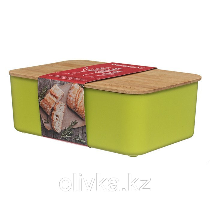 Хлебница Oursson, 29.6×19.6×11 см, с разделочной доской, зелёная - фото 1 - id-p113264463