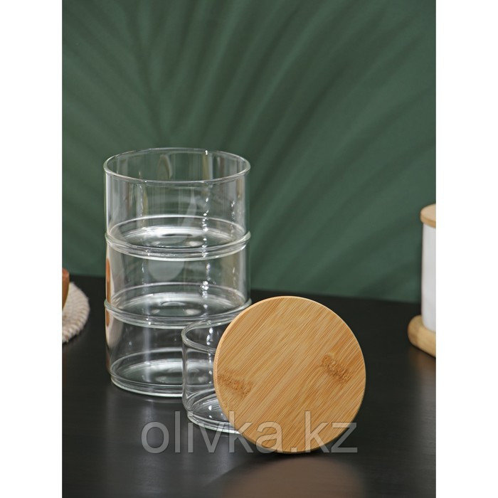 Банки стеклянные для сыпучих продуктов с бамбуковой крышкой BellaTenero «Эко», 300 мл, 10,2×21,5 см, 4 шт - фото 4 - id-p113272653