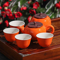 Набор для чайной церемонии керамический «Оранж», 6 предметов: 4 пиалы 30 мл, чайник 150 мл, чахай 210 мл, цвет