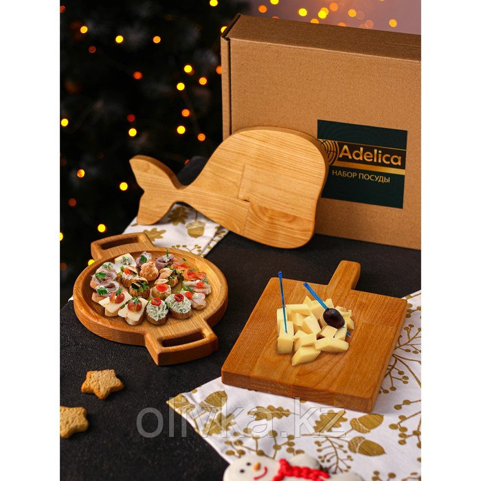 Подарочный набор деревянной посуды Adelica «Красиво и удобно», доска разделочная и для подачи 3 шт, берёза - фото 1 - id-p113267023