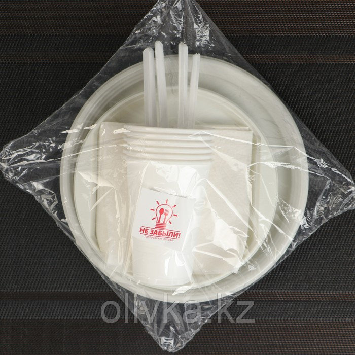Набор белой одноразовой посуды на 6 персон «Шашлычный №3», тарелки, стаканы, ножи, вилки, салфетки, зубочистки - фото 7 - id-p113273536