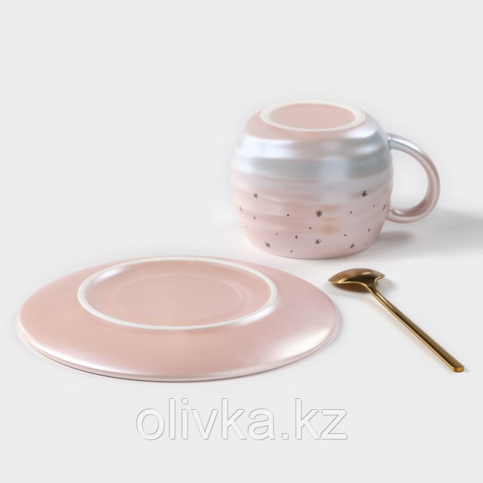 Чайная пара керамическая «Магия», 3 предмета: кружка 260 мл, блюдце d=15,8 см, ложка h=14 см, цвет розовый - фото 5 - id-p113276917