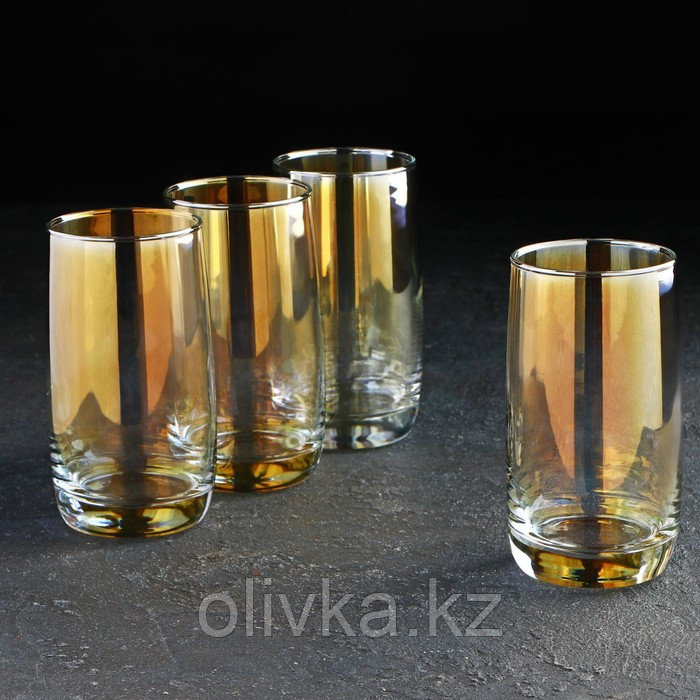 Набор высоких стеклянных стаканов «Золотистый хамелеон», 330 мл, 4 шт - фото 3 - id-p113267834