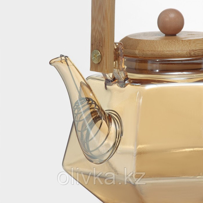 Чайник стеклянный заварочный с бамбуковой крышкой и металлическим фильтром «Октогон», 800 мл, цвет золотой - фото 2 - id-p113266273