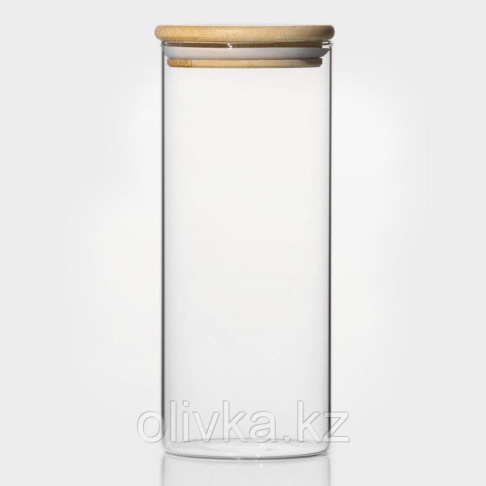 Банка стеклянная для сыпучих продуктов с бамбуковой крышкой BellaTenero «Эко», 900 мл, 8,5×20,5 см - фото 1 - id-p113276920