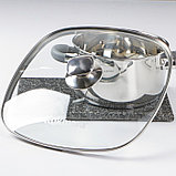 Крышка для сковороды и кастрюли стеклянная, квадратная, 28 см, с ободом и ручкой из нержавеющей стали, фото 2