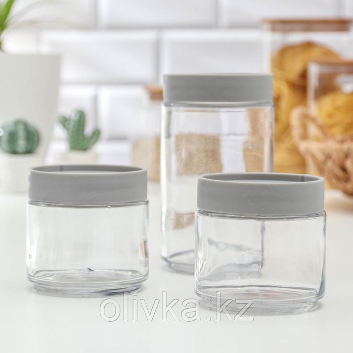 Набор банок стеклянных для сыпучих продуктов «Модерн», 3 предмета: 320/320/700 мл, цвет серый - фото 1 - id-p113257763