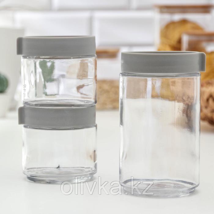 Набор банок стеклянных для сыпучих продуктов «Модерн», 3 предмета: 320/320/700 мл, цвет серый - фото 3 - id-p113257763