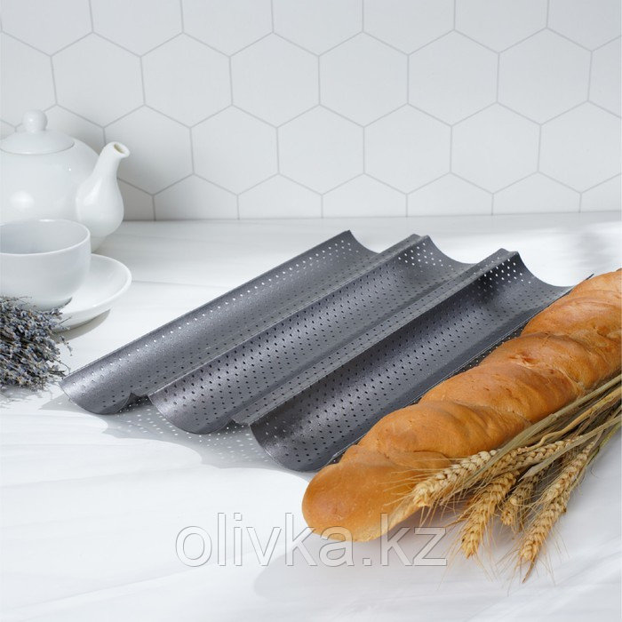 Форма для выпечки перфорированная Доляна «Хлеб. Багет», 38×23,5×2,5 см, антипригарное покрытие - фото 6 - id-p113267855