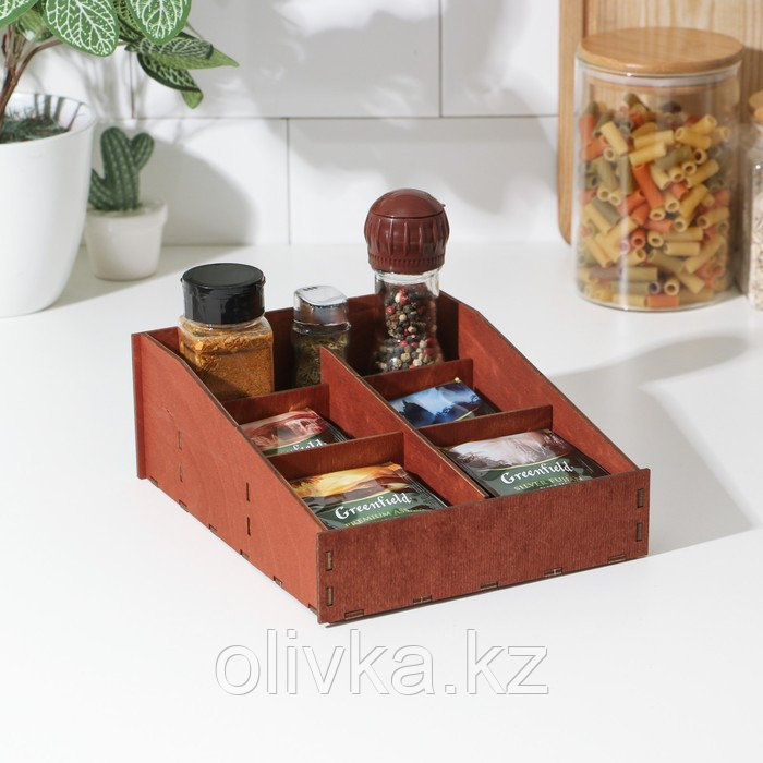 Органайзер для чая и кухонных принадлежностей Доляна, 22×19×8 см, цвет мокко - фото 1 - id-p113274537