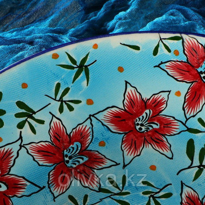 Ляган Риштанская Керамика "Цветы", 41 см, голубой - фото 4 - id-p113254240