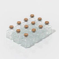 Набор баночек стеклянных для специй с пробковой крышкой Доляна «Парфе», 50 мл, 4,5×4,5×6,8 см, 12 шт