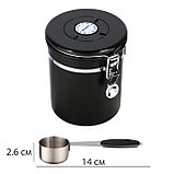 Герметичный контейнер для хранения молотого кофе и кофейных зерен, 1.5 л, 15х12 см, черный, фото 2