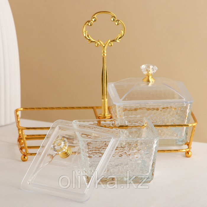 Набор стеклянных конфетниц «Богема», на подставке 20×9 см, 2 шт, цвет металла золотой - фото 2 - id-p113267082