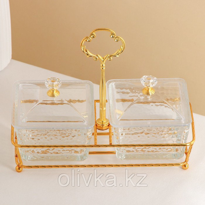 Набор стеклянных конфетниц «Богема», на подставке 20×9 см, 2 шт, цвет металла золотой - фото 3 - id-p113267082