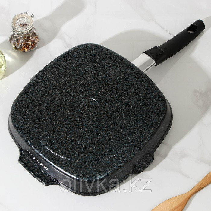 Сковорода-гриль квадратная Granit ultra, 28×28 см , съёмная ручка, стеклянная крышка, антипригарное покрытие, - фото 3 - id-p113254255