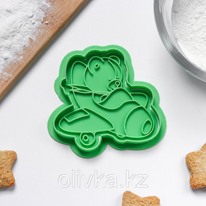 Форма для печенья «Мишка в самолёте», штамп, вырубка, цвет зелёный - фото 2 - id-p113268799