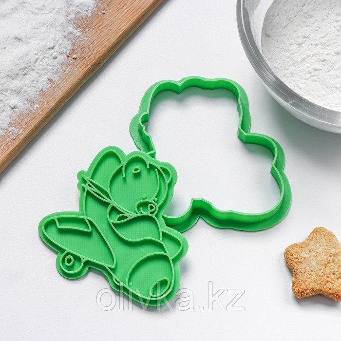 Форма для печенья «Мишка в самолёте», штамп, вырубка, цвет зелёный - фото 5 - id-p113268799