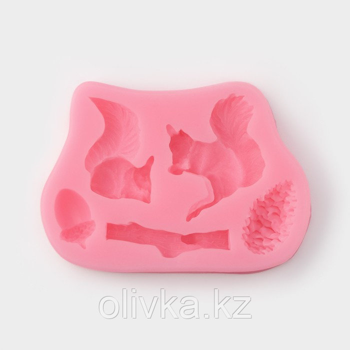 Силиконовый молд Доляна «Белочка и орешки», 10×7×1,5 см, цвет розовый - фото 2 - id-p113262986