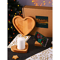 Подарочный набор деревянной посуды Adelica «Для тебя», тарелка 20×17 см, подставка под горячее и телефон,