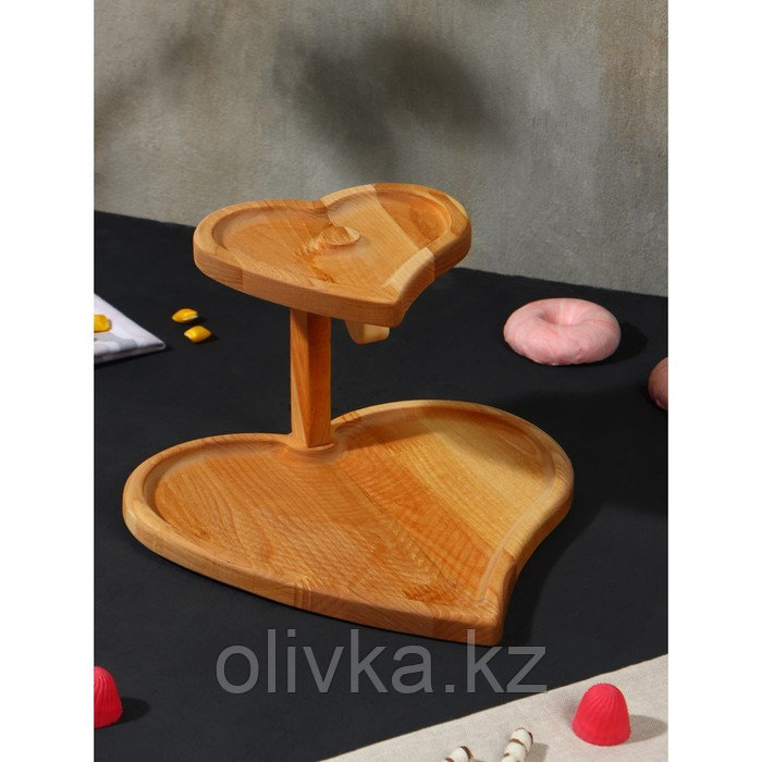 Подарочный набор деревянной посуды Adelica «Сердце», подставка 2-х ярусная, 2 подсвечника, берёза - фото 2 - id-p113268814