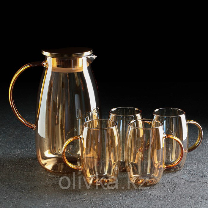 Набор для напитков из стекла Magistro «Голден», 5 предметов: кувшин 1,8 л, 4 кружки 300 мл, цвет золотой - фото 2 - id-p113268831