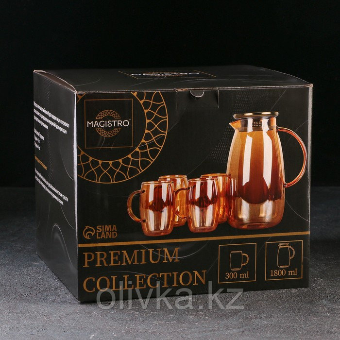 Набор для напитков из стекла Magistro «Голден», 5 предметов: кувшин 1,8 л, 4 кружки 300 мл, цвет золотой - фото 7 - id-p113268831
