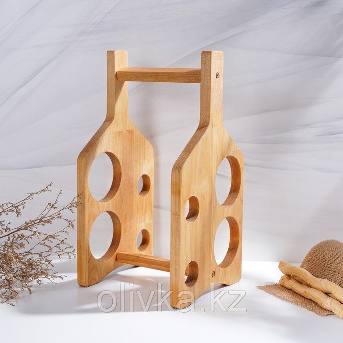 Подставка деревянная для бутылок Adelica, 4 ячейки, штопор металлический, 37×20 см - фото 5 - id-p113275426