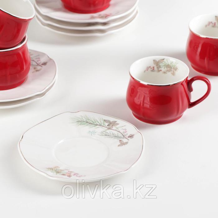 Сервиз керамический кофейный «Шишечки», 12 предметов: 6 чашек 90 мл, 6 блюдец d=12 см, цвет красный - фото 2 - id-p113262174