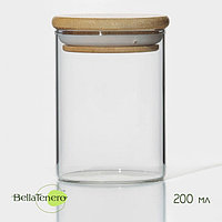 Баночка стеклянная для специй с бамбуковой крышкой BellaTenero «Эко», 200 мл, 6,5×8,5 см