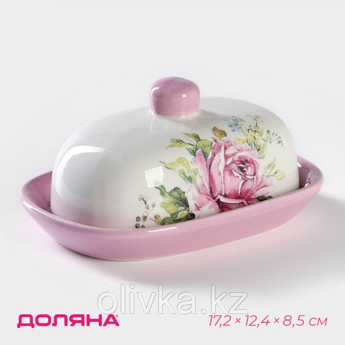Маслёнка Доляна «Роза», 17,2×12,4×8,5 см, цвет розовый и белый - фото 1 - id-p113259489
