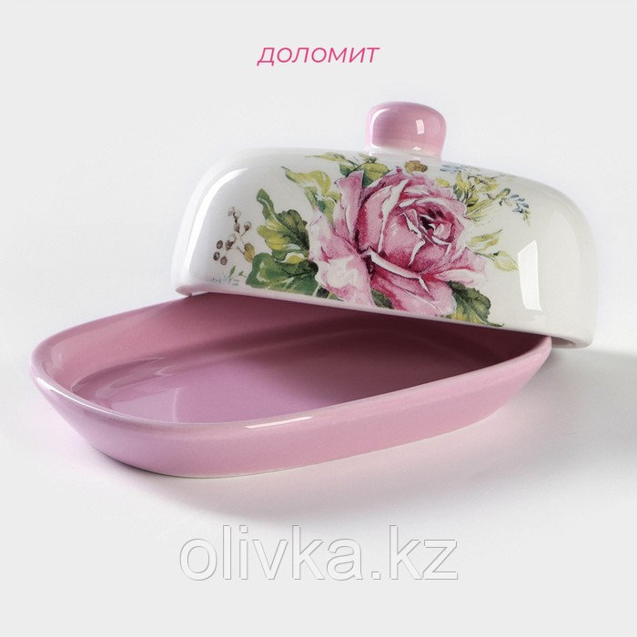 Маслёнка Доляна «Роза», 17,2×12,4×8,5 см, цвет розовый и белый - фото 2 - id-p113259489