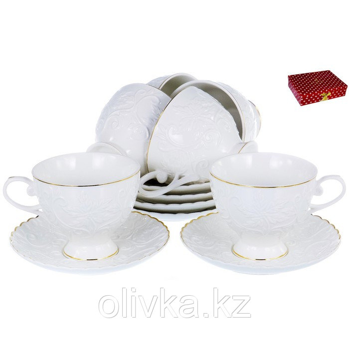 Чайный набор Balsford «Грация», 12 предметов, 220мл, белый рельефный рисунок с золотом - фото 1 - id-p113271706