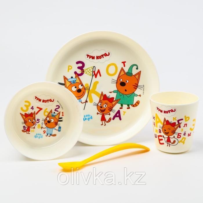 Набор детской посуды ТРИ КОТА «Обучайка», (тарелка, миска, стакан, ложка) - фото 1 - id-p113262209