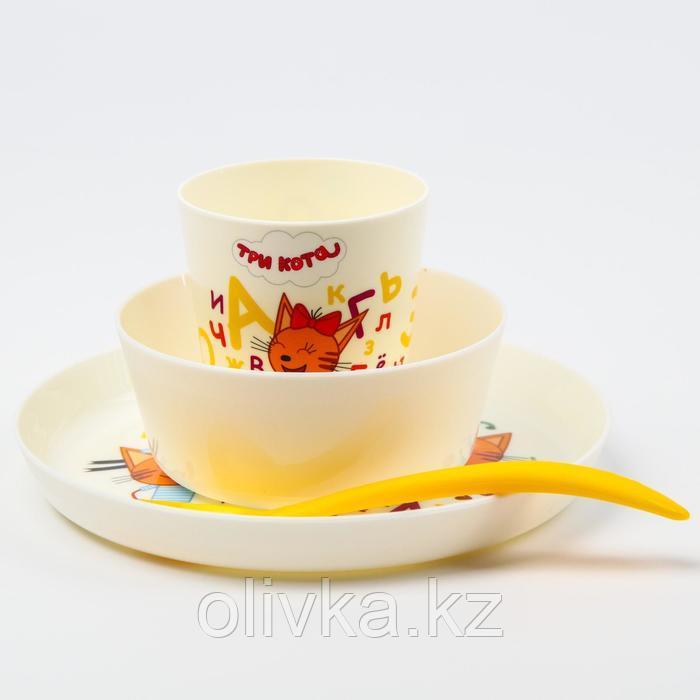 Набор детской посуды ТРИ КОТА «Обучайка», (тарелка, миска, стакан, ложка) - фото 3 - id-p113262209
