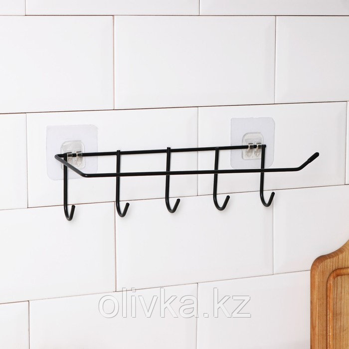 Держатель для кухонных принадлежностей настенный Доляна, 5 крючков, 28×8×8 см, цвет чёрный - фото 4 - id-p113257847