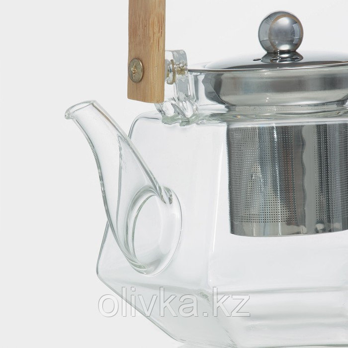 Чайник стеклянный заварочный с бамбуковой крышкой и металлическим ситом «Октогон», 800 мл - фото 2 - id-p113266352