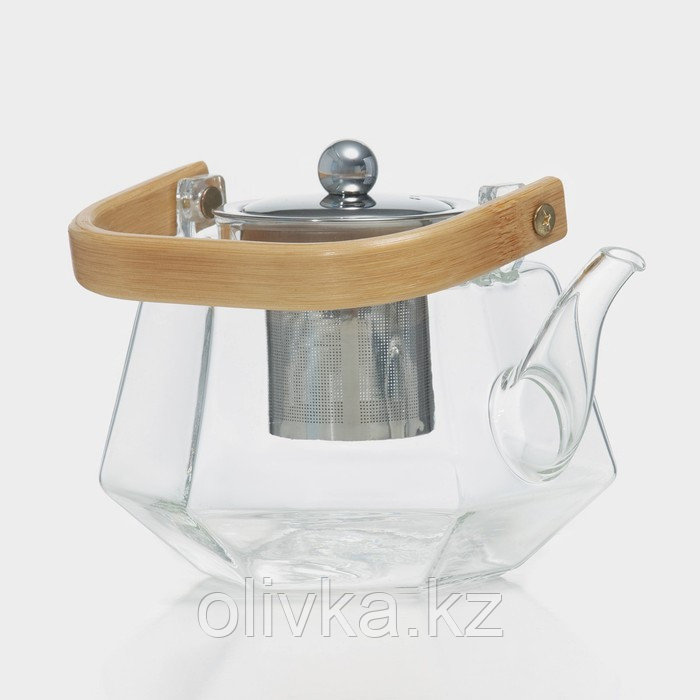 Чайник стеклянный заварочный с бамбуковой крышкой и металлическим ситом «Октогон», 800 мл - фото 3 - id-p113266352