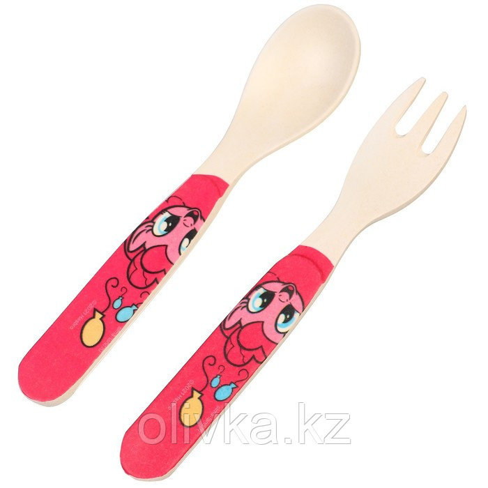 Набор детской бамбуковой посуды, 3 предмета: тарелка, набор приборов "Пинки Пай", - фото 4 - id-p113280368
