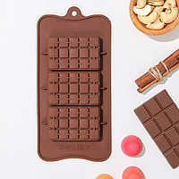 Шоколадқа арналған силиконнан жасалған қалып "Шағын десертпен" толтырылған, 22×11×1 см, 3 ұяшық (5×7,5×1,3 см), шоколад түсі