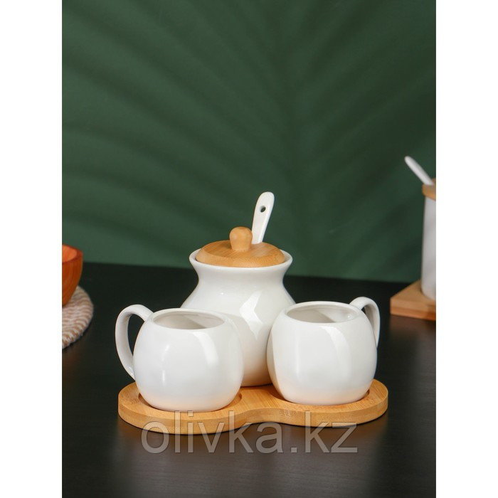 Набор фарфоровый чайный BellaTenero, 4 предмета: 2 чашки 100 мл, сахарница с ложкой 240 мл, цвет белый - фото 1 - id-p113270809
