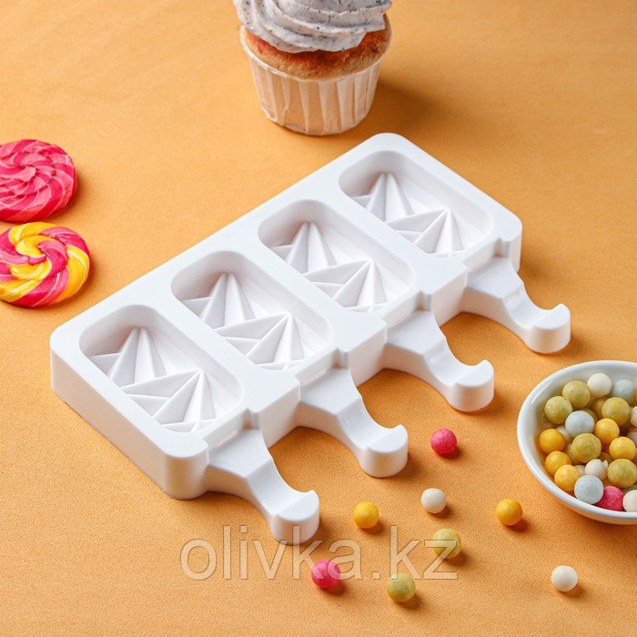 Форма силиконовая для мороженого «Кристалл», 19×12,5×2,2 см, 4 ячейки, цвет белый - фото 2 - id-p113263062