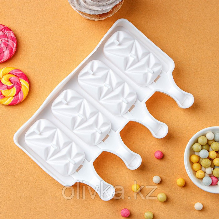 Форма силиконовая для мороженого «Кристалл», 19×12,5×2,2 см, 4 ячейки, цвет белый - фото 3 - id-p113263062