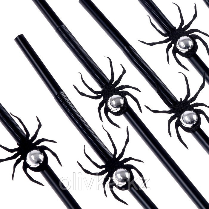 Трубочки «Чёрные пауки», в наборе 6 шт., с серебром - фото 2 - id-p113275484