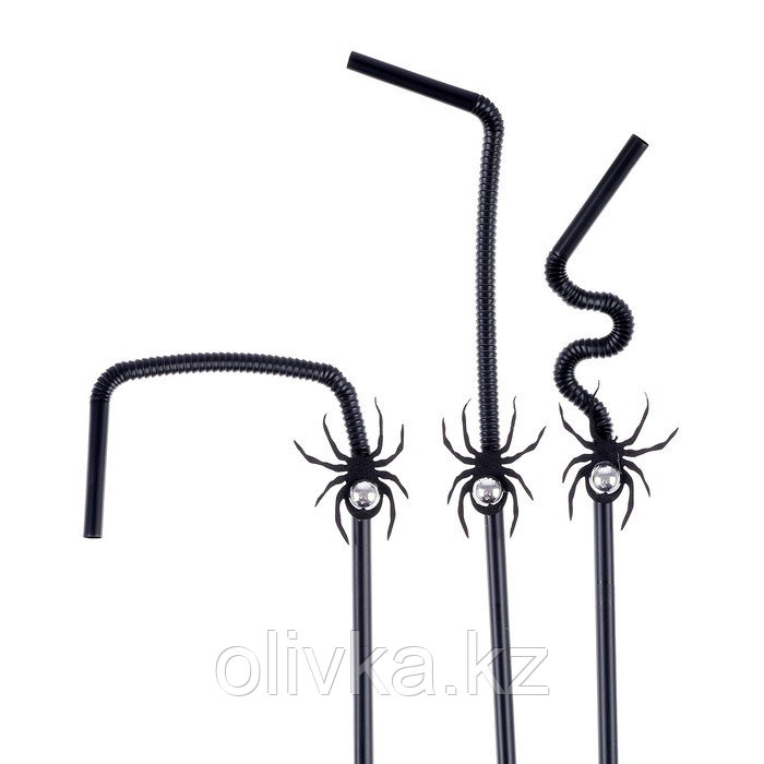 Трубочки «Чёрные пауки», в наборе 6 шт., с серебром - фото 3 - id-p113275484