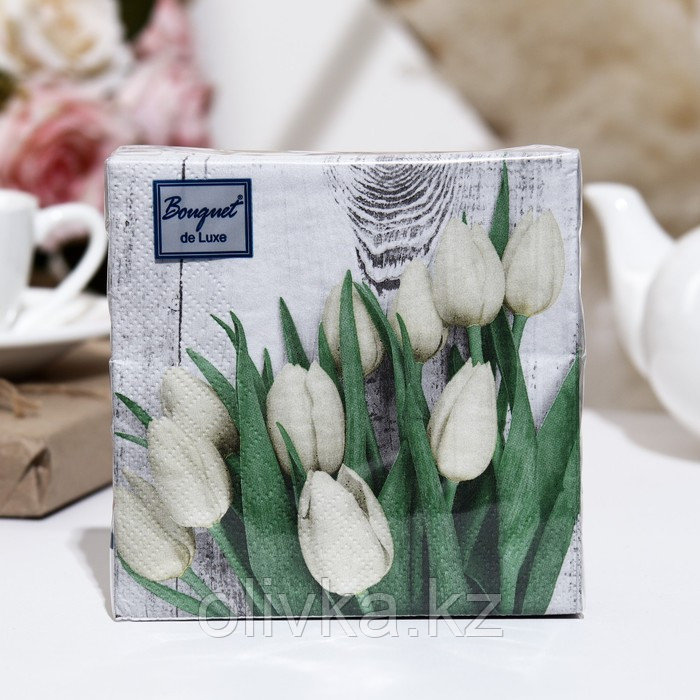 Салфетки бумажные Art Bouquet Rondo"Белые тюльпаны", 24x24, 3 слоя, 25 штук - фото 1 - id-p113270819