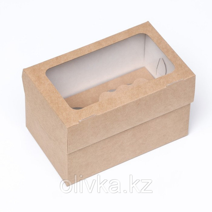 Коробка под 2 маффина с окном, крафт, 10 х 16 х 10 см - фото 2 - id-p113277051
