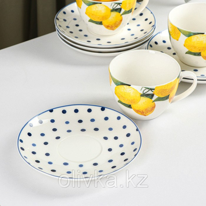 Сервиз фарфоровый чайный Доляна «Лимон», 12 предметов: 6 чашек 250 мл, 6 блюдец d=15,5 см, цвет белый - фото 2 - id-p113265581